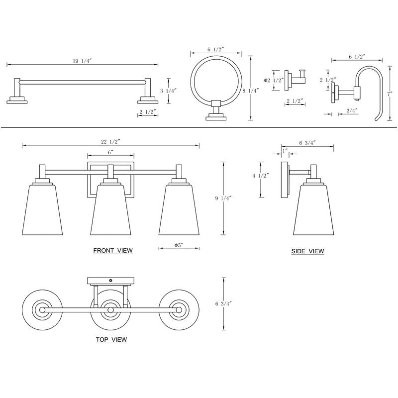 3-Light Chrome Vanity Light All-In-One Vanity Light Set