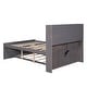 preview thumbnail 12 of 28, Full Size Platform Bed with Trundle and Storage Headboard, Kids Bed Frame with Charging Station and 3-Drawers, Antique Brown