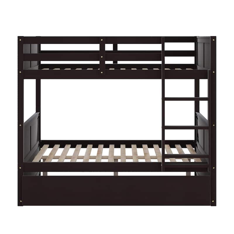 Full Over Full Pine Bunk Bed with Twin Trundle, Convertible into 2 Beds