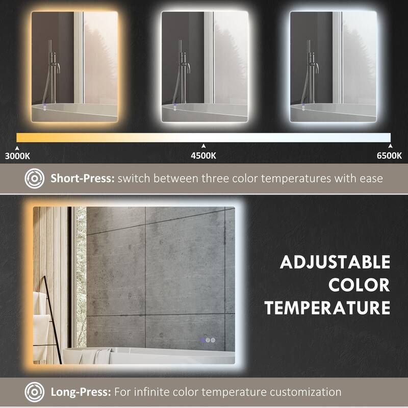 Clear LED Bathroom Vanity Mirror with Defog, Touch Controls - 47.2" W x 1.6" D x 35.4" H