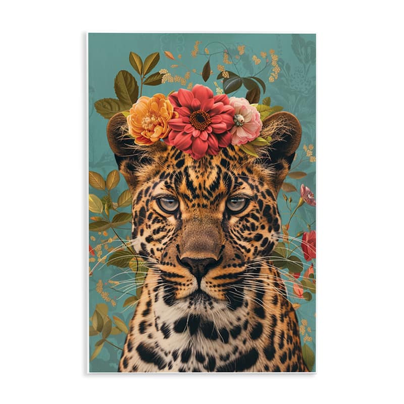 Stupell Floral Crown Wild Cheetah Wall Plaque Art Design By LSR Design Studio - 10 x 15