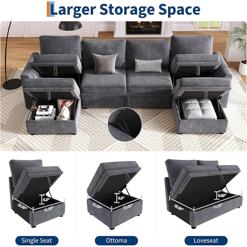 Sectional Sleeper Sofa with Pull Out Bed, Chenille Modular Sectional Couch