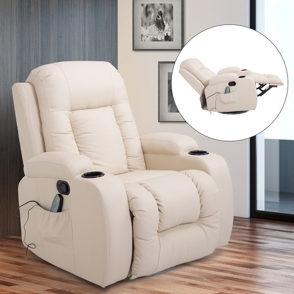 HomCom Overstuffed Luxury Faux Leather Heated Massaging Recliner Chair With Remote And Drink Holders. Opens flyout.