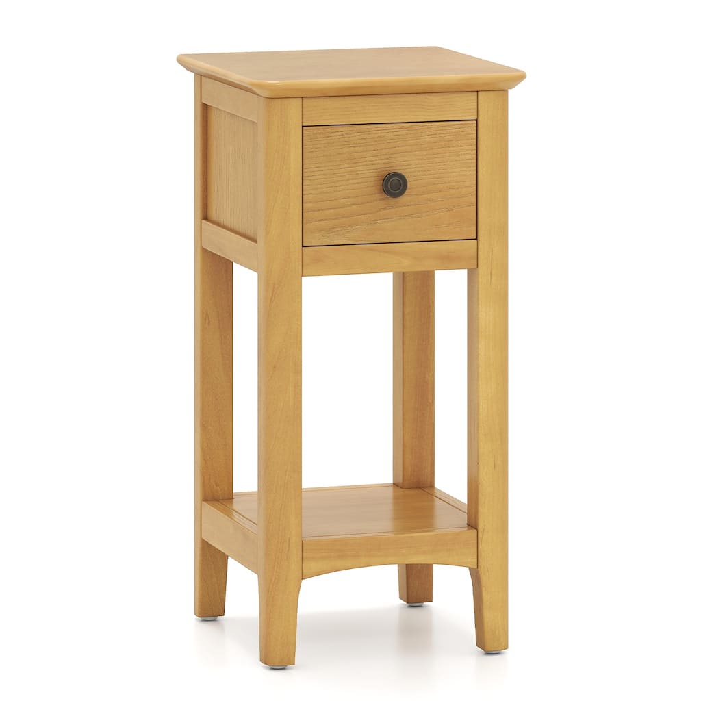 3 Tier Wooden Nightstand with Drawer and Shelf Solid Pine Side Table for Bedroom Living Room Compact End Table