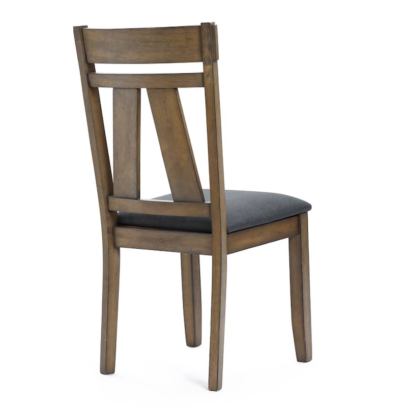 Modern Farmhouse Natural Rubberwood Upholstered Gray Seat Dining Chair, Set of 2