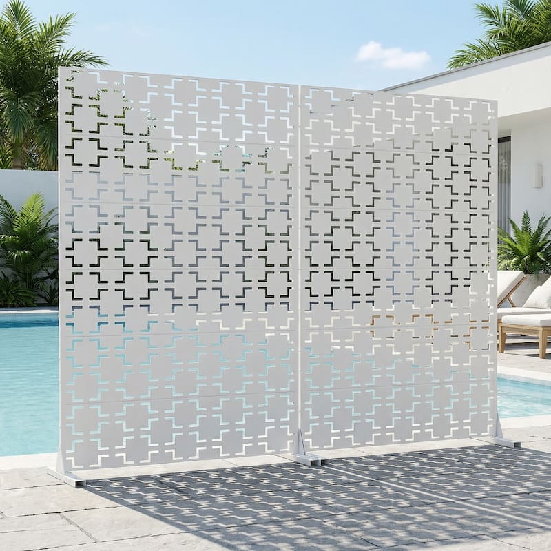 Outdoor Freestanding Metal Privacy Screen Decorative Garden Fence Set of 2 - White - 72"x47"