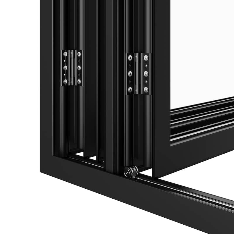 KaMic Elite-Fold 72" x 96" 2-Panel Aluminum Folding Door in Black with Hidden Hinges & Rollers, Folded Out From Left To Right