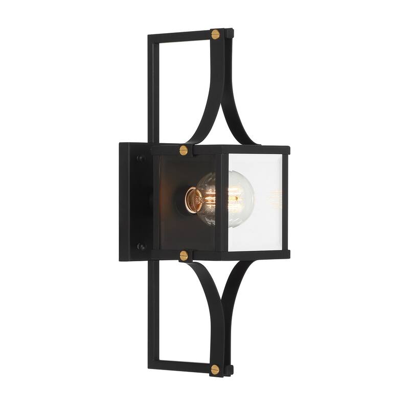 Raeburn 1-Light Outdoor Wall Lantern in Matte Black and Weathered Brushed Brass