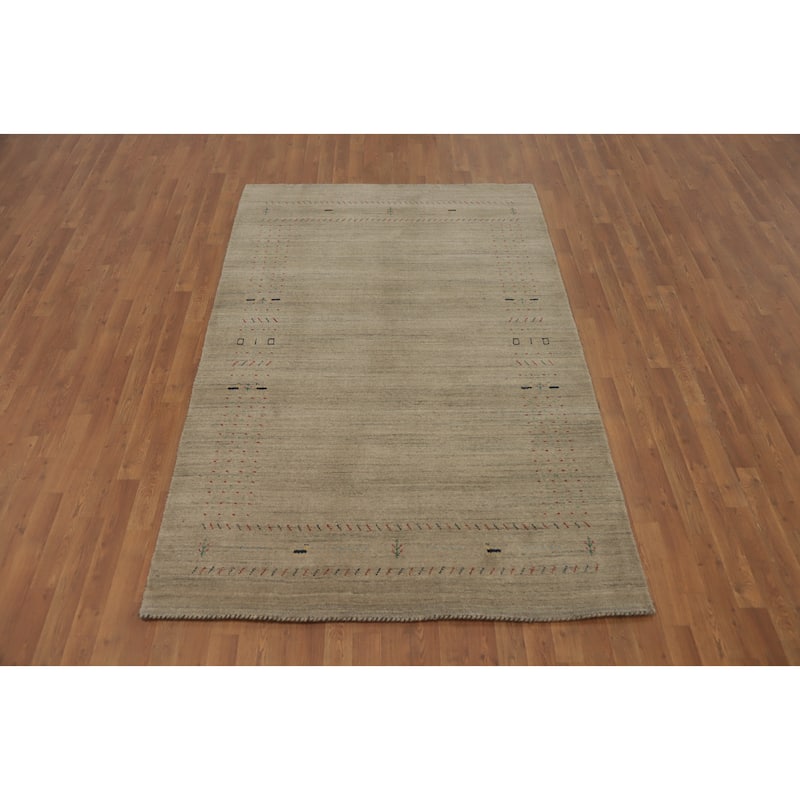 Hand Knotted Oriental 100% Wool Carpet Tribal Animal Pictorial Beige & Ivories Gabbeh Area Rug - 7' 9'' X 5' 1''