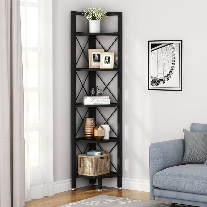 5-Tier Corner Shelves, 5 Shelf Corner Bookshelf and Bookcase