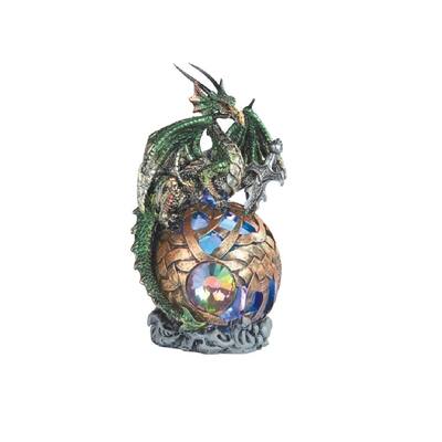 Q-Max 6"H Green Dragon Globe with LED Globe Statue Fantasy Night Light Decoration Figurine