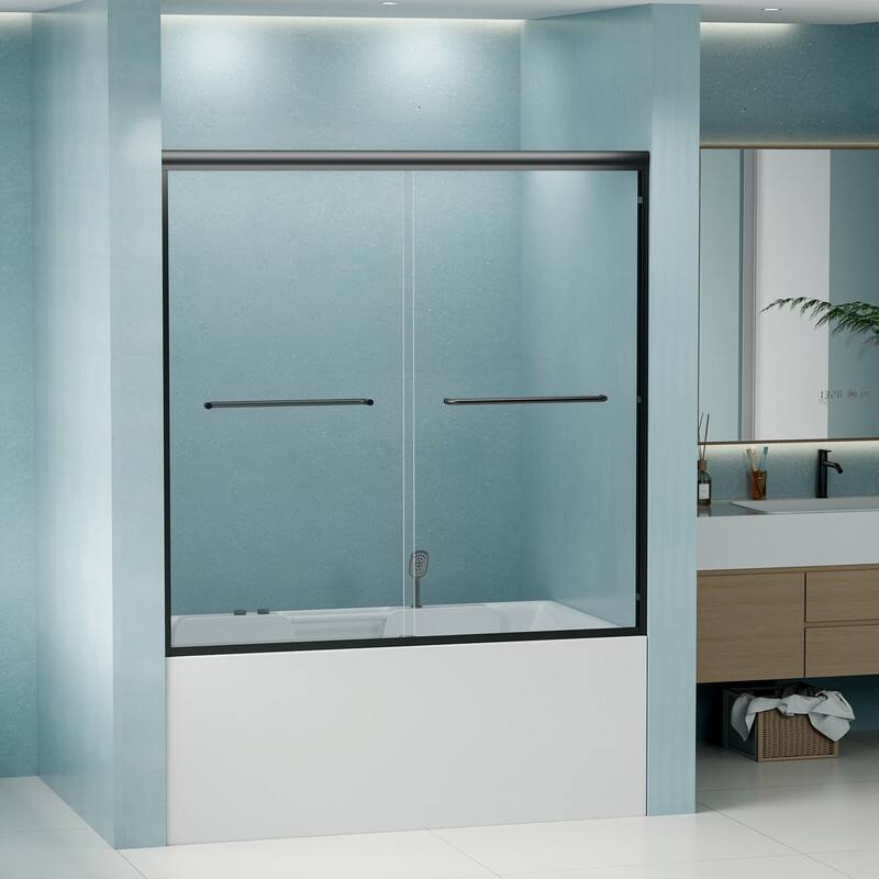 ABRUZZO 56-60" W x 58" H Double Sliding Semi-Frameless Tub Door 1/4" (6mm) Tempered Glass Aluminum Alloy Frame