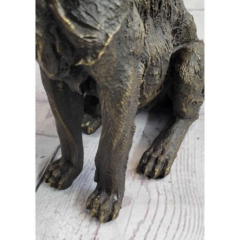 Wolf Howling At The Moon Bronze Statue Sculpture Figurine Signed Art 11 Inches X 12 Inches