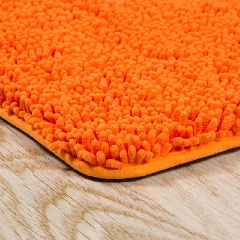 Bathroom Rugs - 2-Piece Memory Foam Bathroom Set with Chenille Shag Top and Non-Slip Base by Lavish Home (Orange)