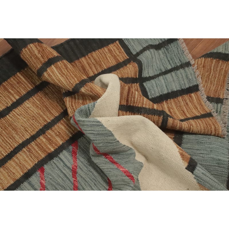 Hand Woven Oriental 100% Wool Carpet Southwestern Modern Brown Kilim Area Rug - 5' 11'' X 4' 4''