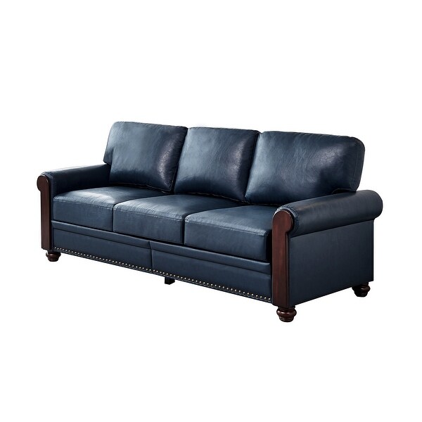 Devota Transitional Leather Solid Wood Sofa With Nailhead Trim