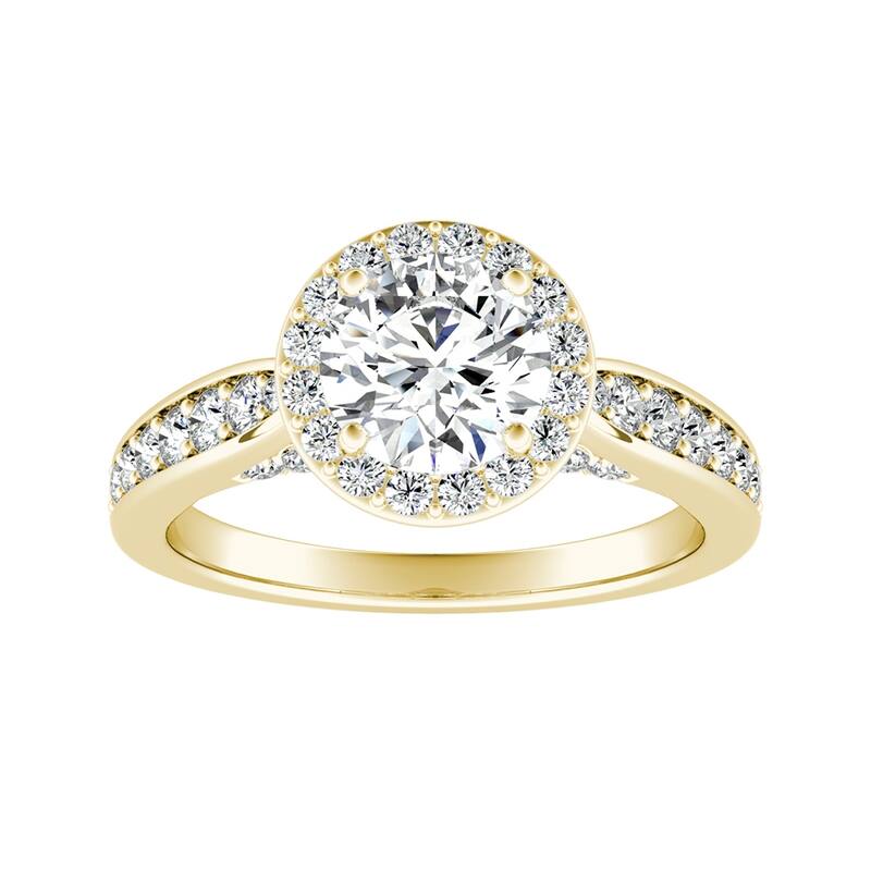 Auriya 14k Gold 1 1/2ct Round Moissanite Halo Diamond Engagement Ring 1/2cttw - Yellow - 8.5