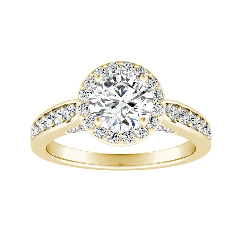 Auriya 14k Gold 2ct Round Moissanite Halo Diamond Engagement Ring 1/2cttw - Yellow - 5