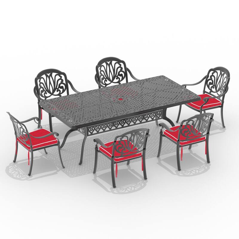 L82.68*W41.34-inch Cast Aluminum Patio Dining table with Black Frame and Umbrella Hole