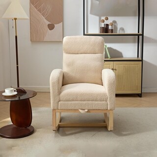 Upholstered Accent Rocking Chair with Solid Wood Legs,Side Pocket - Bed ...