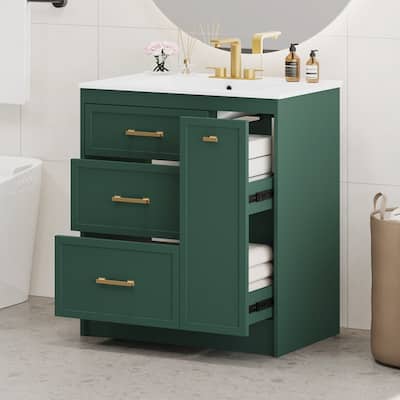 Classic Bathroom Vanity with 30" Ceramic Sink Set, Free-Standing Storage Cabinet with Unique Double-Layer Drawer