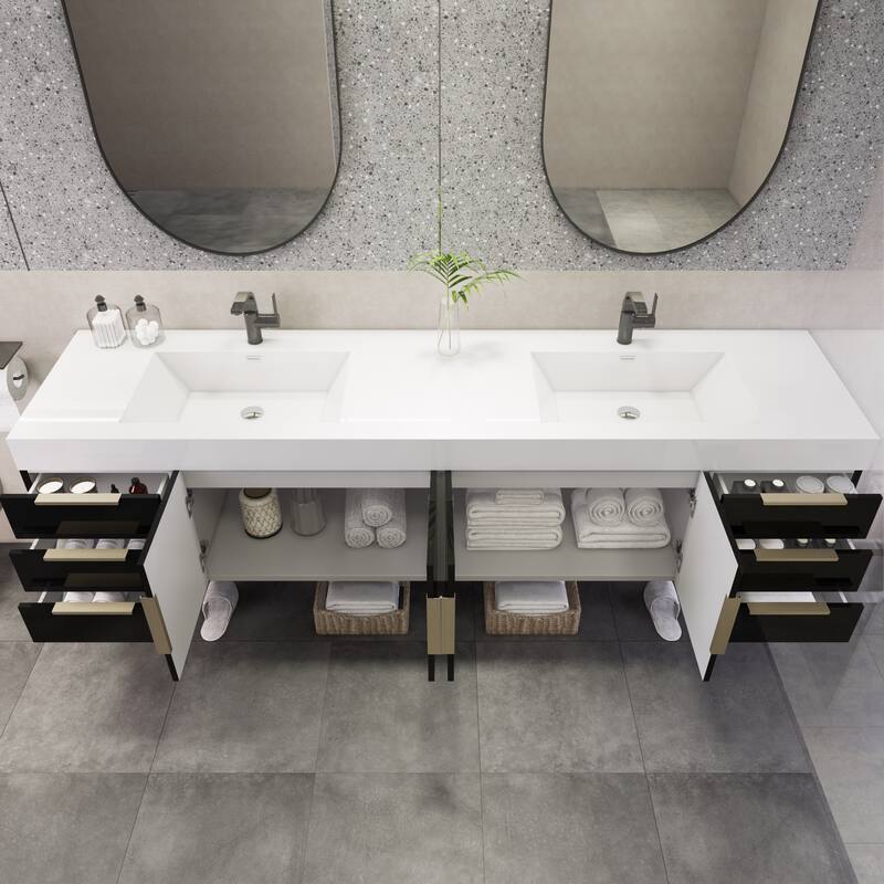 Noble 84" Wall Mounting Vanity with Reinforced Acrylic Double Sink