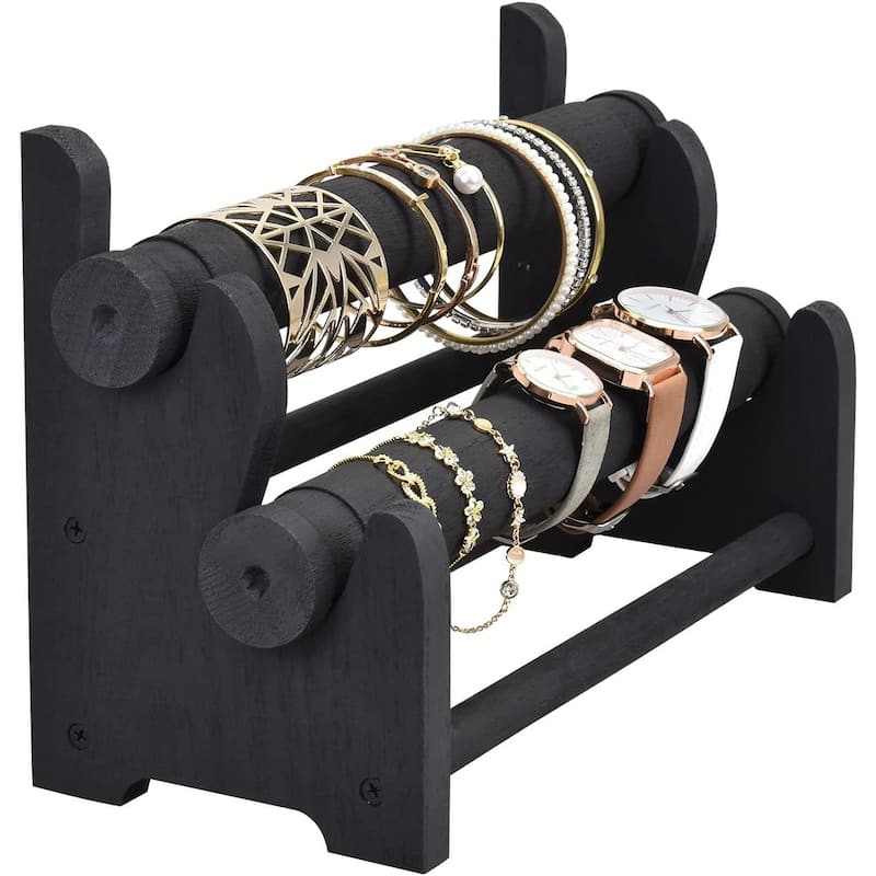 Wooden 2-Tier Bar Bracelet Bangle Jewelry Holder