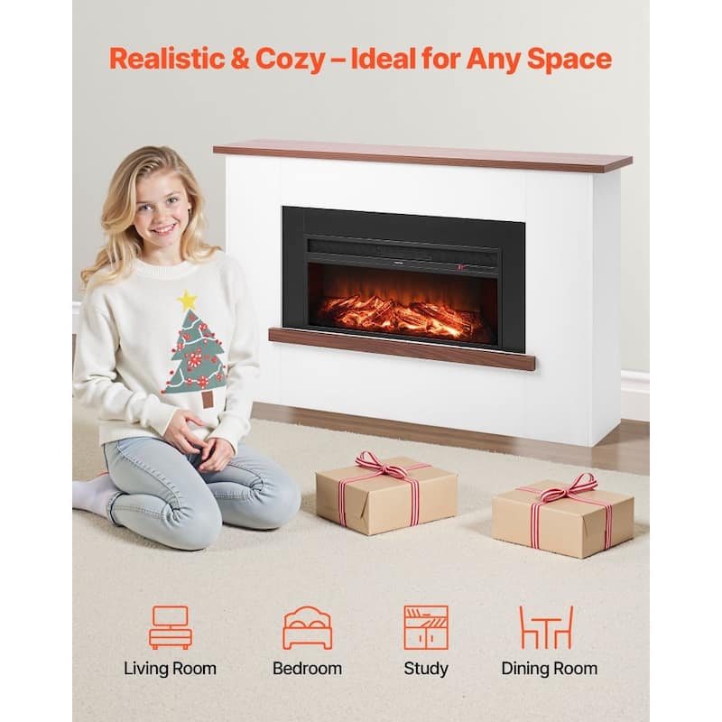 1500W Electric Fireplace Heater with Adjustable Flame Brightness and Infrared Heat Remote Control