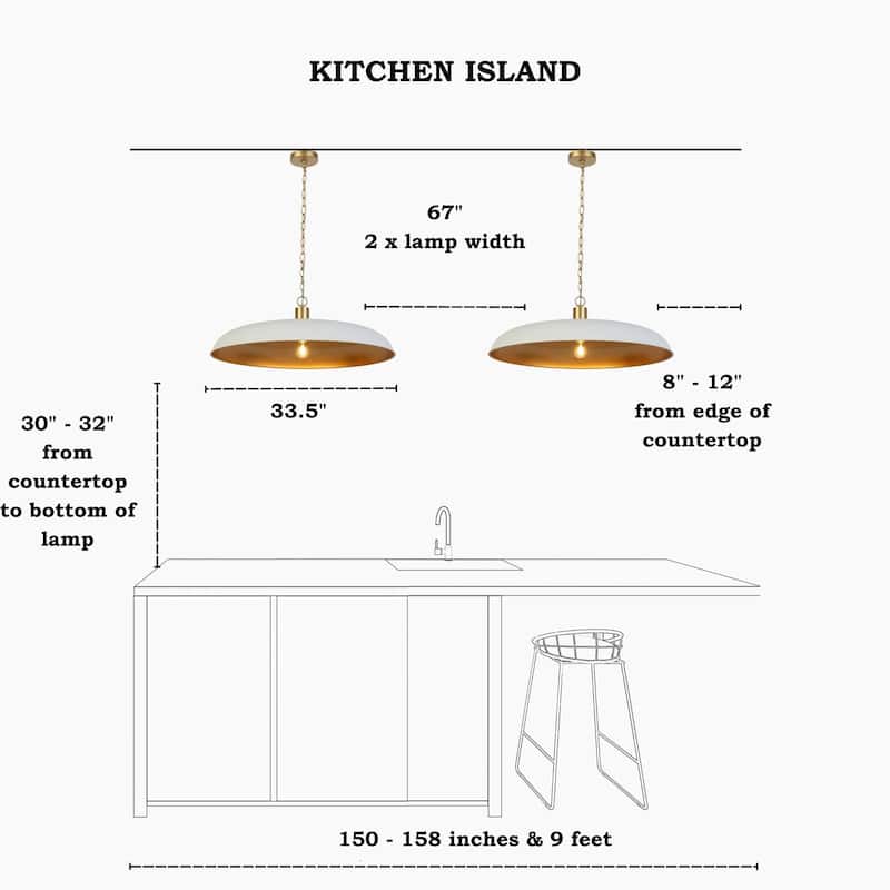 Modern 1-Light Chandelier White Gold Oversized Pendant Light Disc Kitchen Island Light for Dining Room - 33.5 " × 12 "
