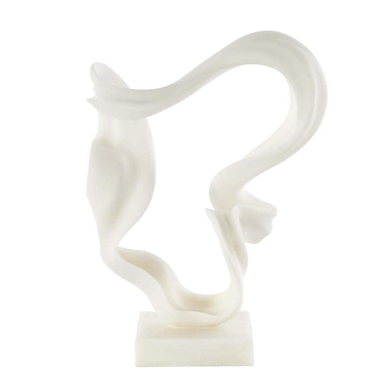 Polystone Abstract Twisted Wave Decorative Sculpture with Elevated Base - White - Roche River Decor