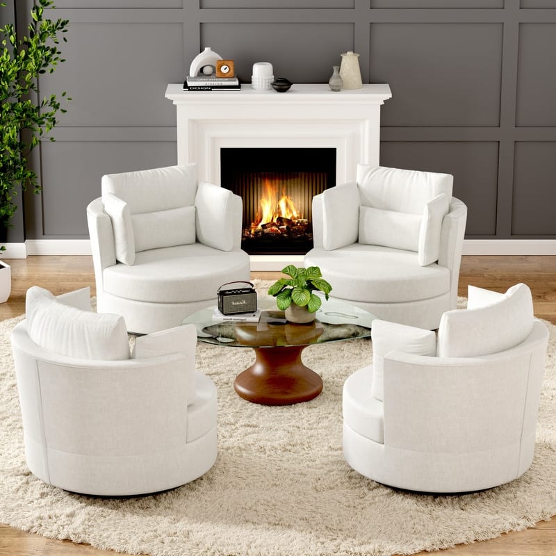Swivel 34.7" Wide Comfortable Chenille Accent Chair (Set of 4)