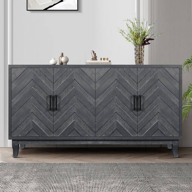 60"W Vintage Style Thickened Sideboard Storage Cabinet - Antique Dark Grey