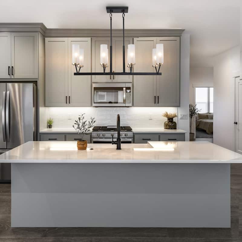 Malryn Modern Glam 8-Light Black Linear Large Kitchen Island Pendant Glass Chandelier - L31.5"x W12.5"x H 11"