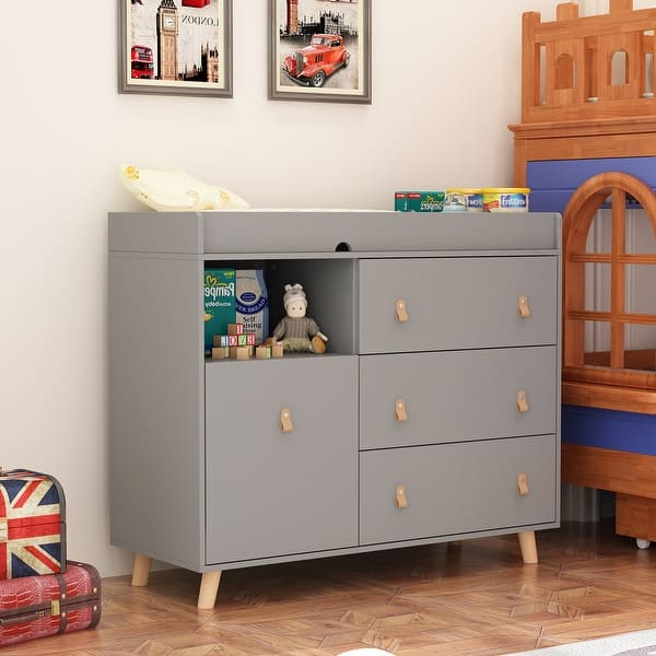grey dresser with changing table Child Craft Harmony 3-Drawer Dresser with Dressing Kit main image 1