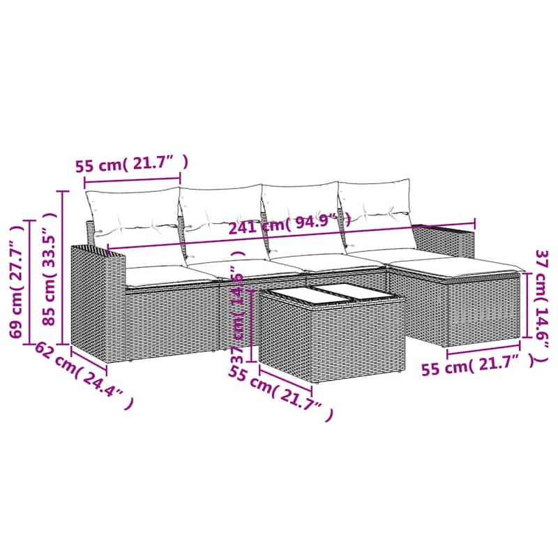 vidaXL Garden Sofa Set Beige PE rattan Large Modular Garden Sofa Set - 94.9 x 27.2 x 33.5