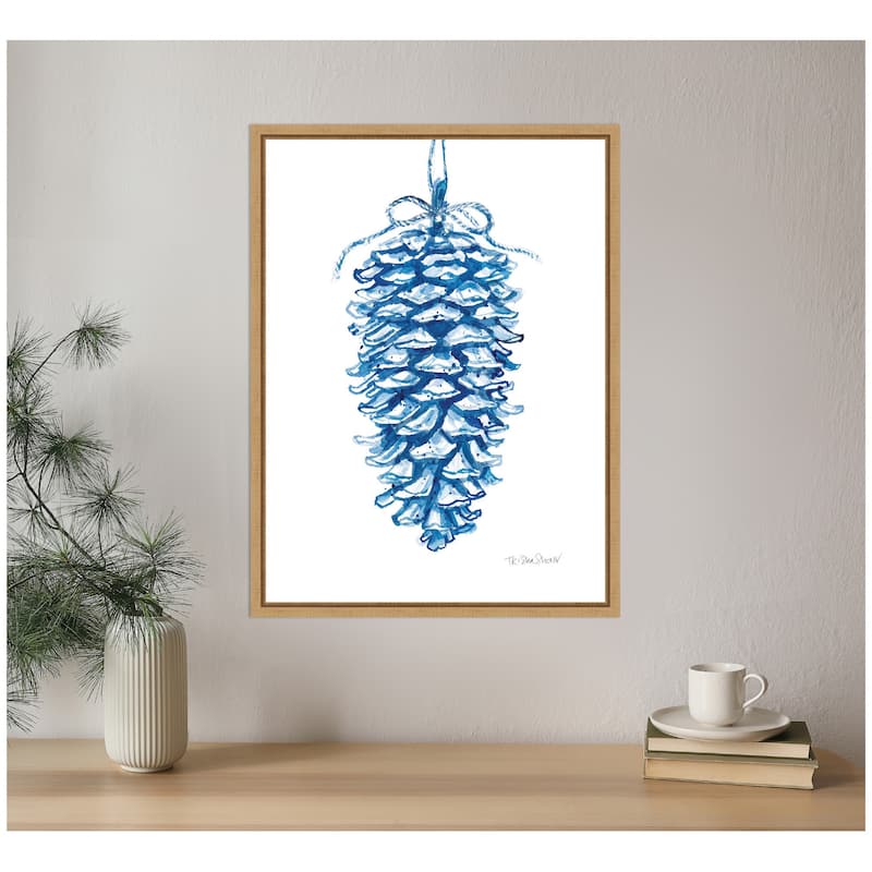 Kate and Laurel Sylvie Framed Canvas Large Blue Pine Cone by Patricia Shaw