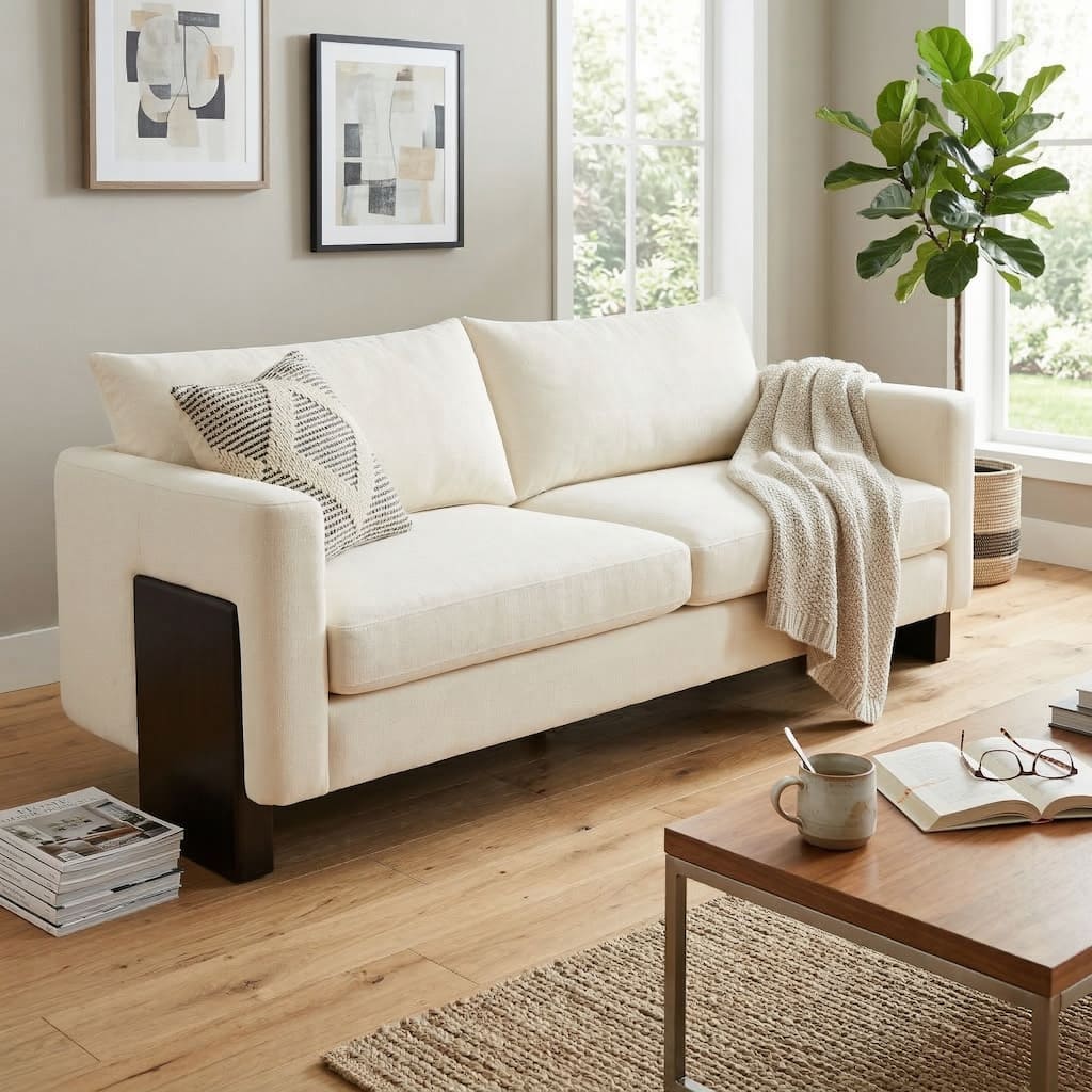 Christopher Knight Home - American Modern Fabric Upholstered 3-Seater Sofa with Rubberwood Legs for Living Room or Office