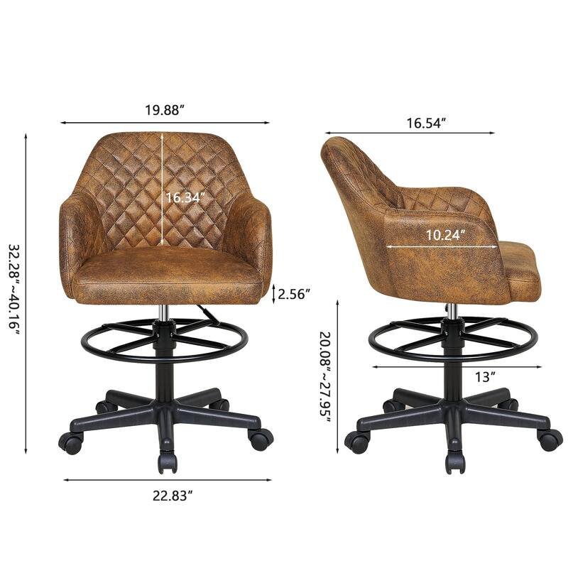 VECELO Contemporary PU Leather Drafting Chairs(Set of 2) Task Chair with Metal Frame and Back Home Ofiice Chairs