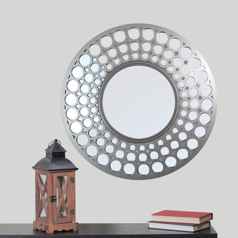 24.75" Silver Cascading Orbs Round Wall Mirror