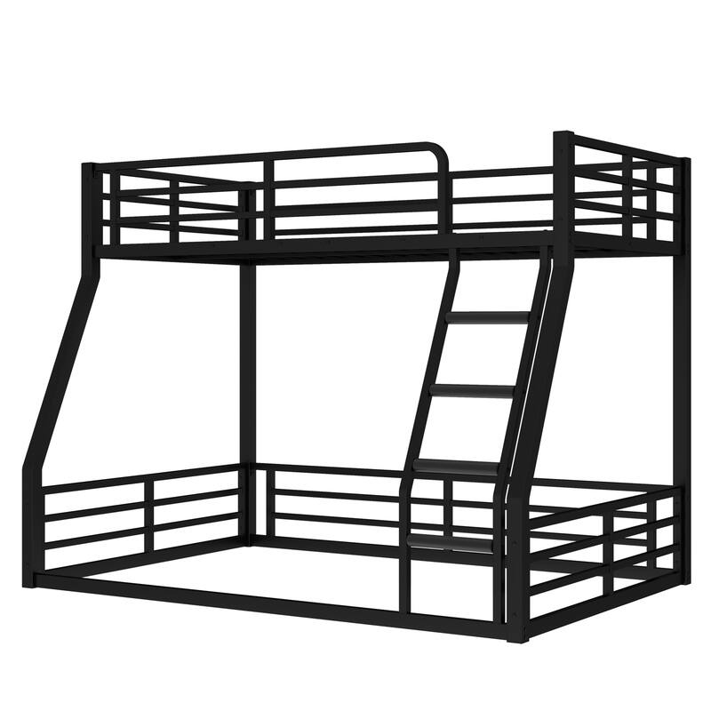 Roomfitters Twin over Full/Queen Metal Floor Bunk Bed Frame, Heavy-Duty Noise-Reduced Design, Black