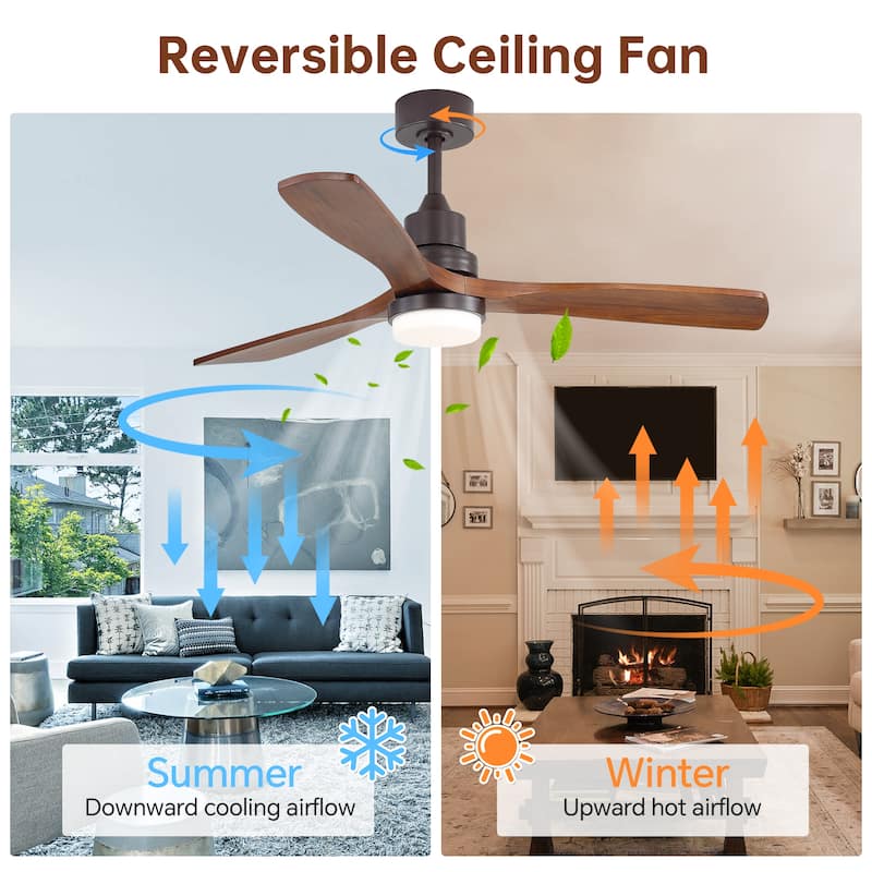 52 Inch Ceiling Fan with LED Light - 3 Adjustable Color Temperatures, Memory Function - Coffee