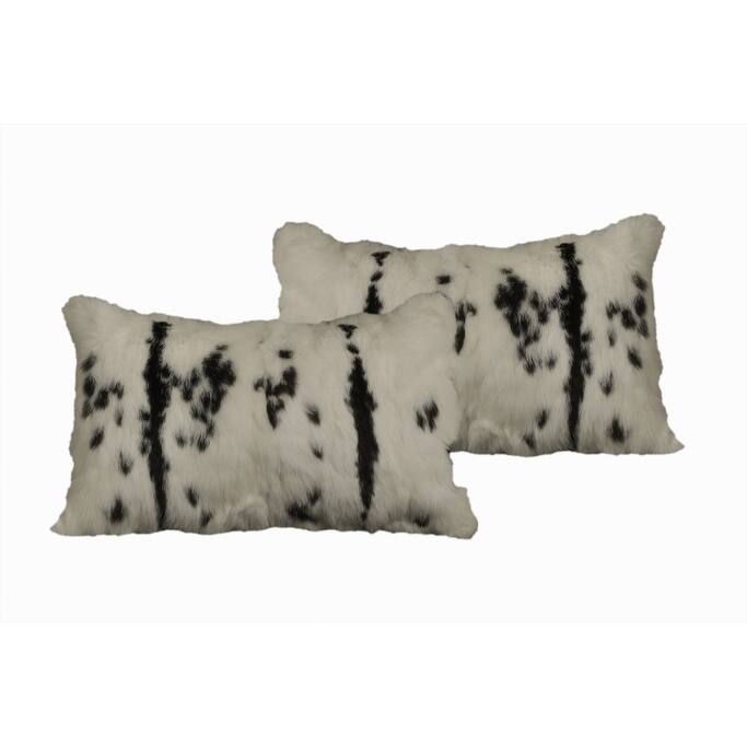 Set Of Two 12" X 20" Black And White Rabbit Zippered Natural Fur Animal Print Throw Pillows