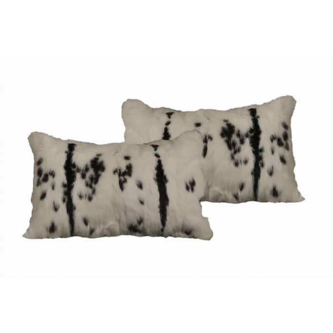 Set Of Two 12" X 20" Black And White Rabbit Zippered Natural Fur Animal Print Throw Pillows