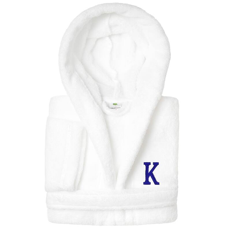 Sweet Kids 100% Polyester SUPER PLUSH Double Brushed Hooded Bathrobe with Navy Bookman Monogram - Large - K