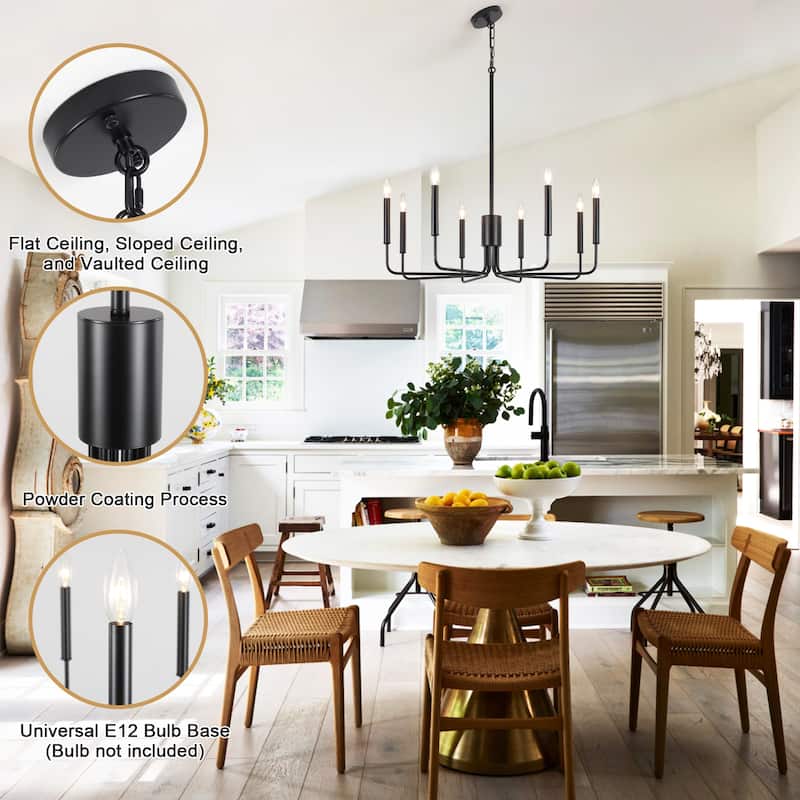 8 - Light Candle Style Chandelier Farmhouse Light Fixture for Kitchen Island Bedroom Entryway - N/A