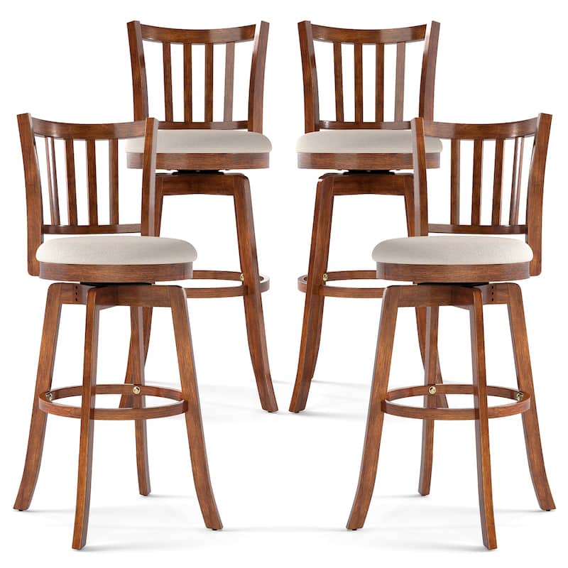 Gymax 30.5'' Swivel Barstools Set of 4 w/Backrest & Upholstered Seat - Bar Height - Driftwood,Sand - Set of 4
