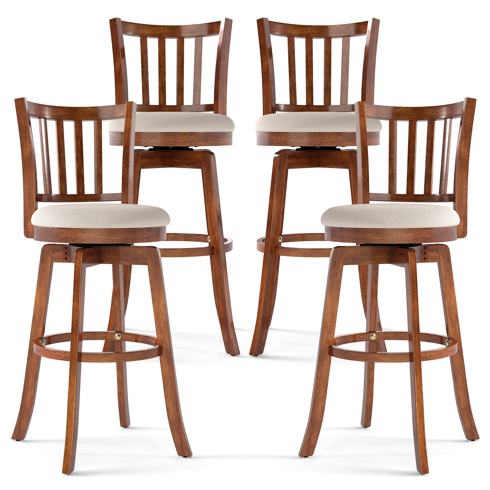 Gymax 30.5'' Swivel Barstools Set of 4 w/Backrest & Upholstered Seat