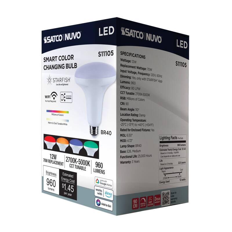 Starfish 12 Watt LED BR40 2700K-5000K RGBTW Medium Base 120 Volt - White
