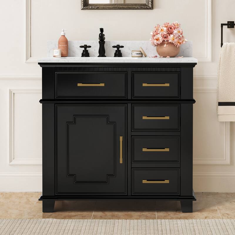 36 Inch Bathroom Vanity with Sink, Soft-Close Sliding Drawers & Cabinet, Bathroom Vanity Cabinet Set in White - 36" x 22"x 35" - Black