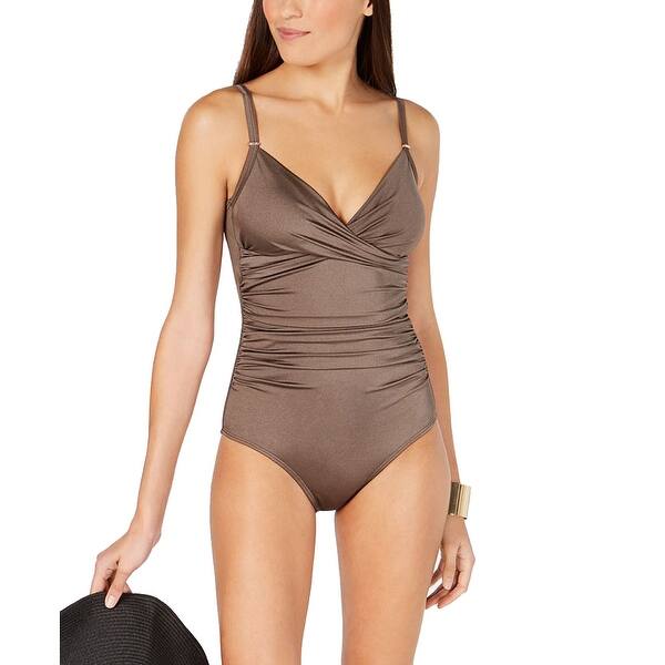 Calvin Klein Twist Front Tummy Control One Piece Swimsuit Bronze Shimmer 6 Overstock